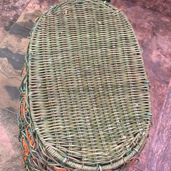 Vintage Boho Woven Basket With Side Handles And Metal Frame - Picture 14 of 17